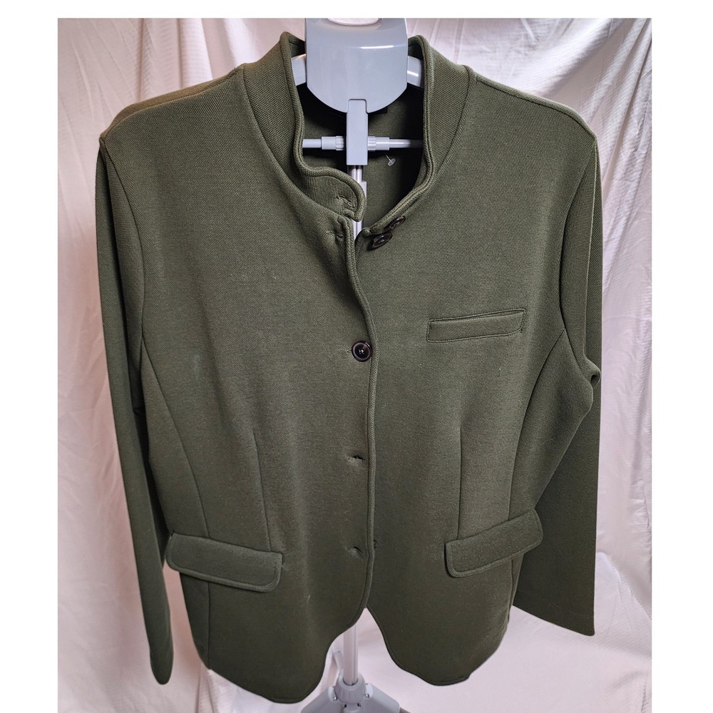 NWOT Banana Republic Olive Green Pique Military Band-Collar Blazer Jacket XL
